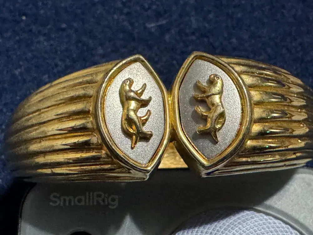 Vintage Gold Tone Hinged Bracelet Panther on Ends 6.75in
